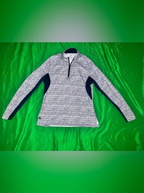 adidas Women's Grey Patterned V-Neck Pullover with Navy Panels size M- FLAW